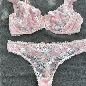 Victora Secret Pink Lace Bra & Panty Set - Women Intimates
